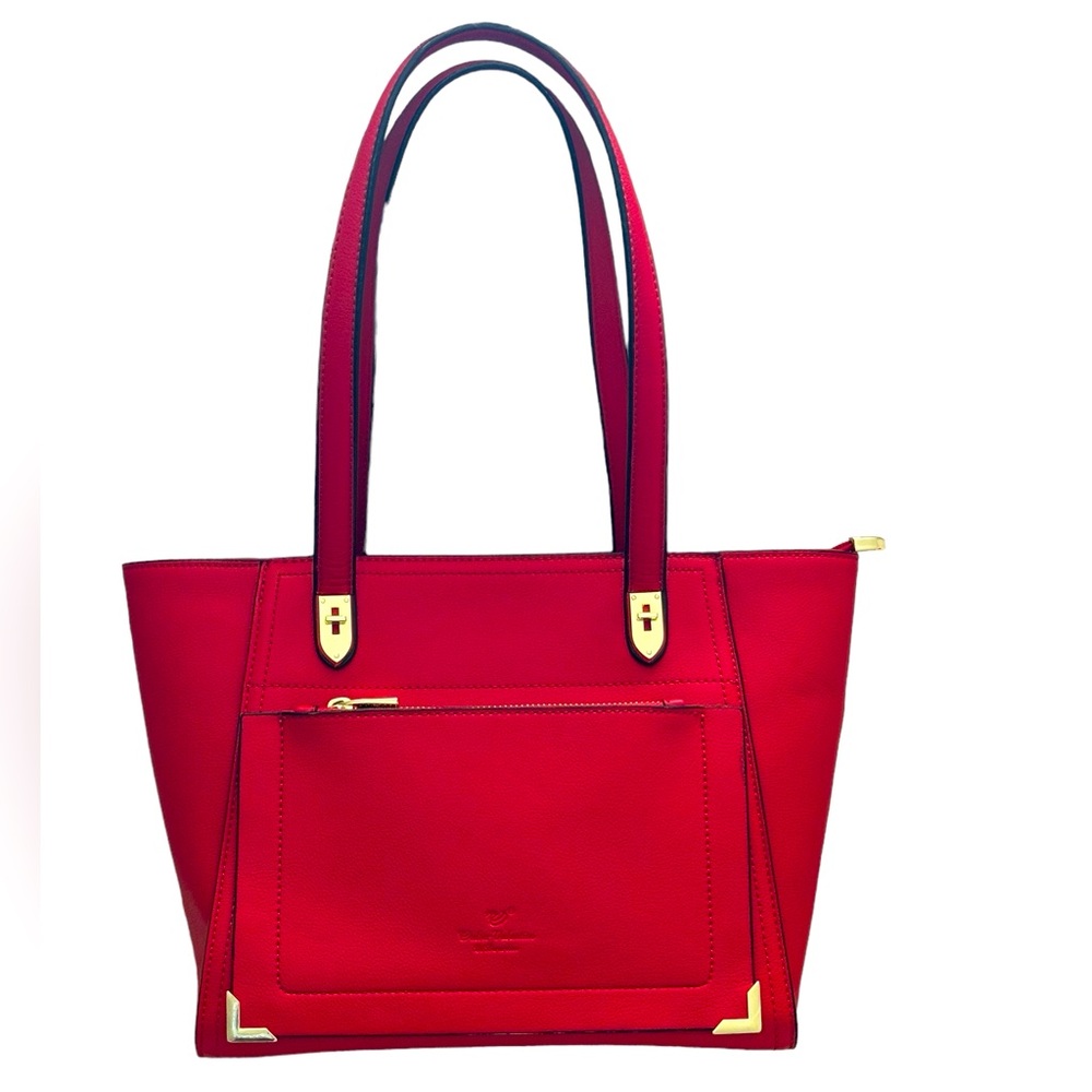 Red Structured Tote Bag with Gold Accents